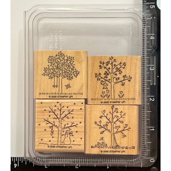 Stampin Up! A Tree For All Seasons Wood Mounted Rubber Stamp set of 4 excellent - Picture 1 of 4
